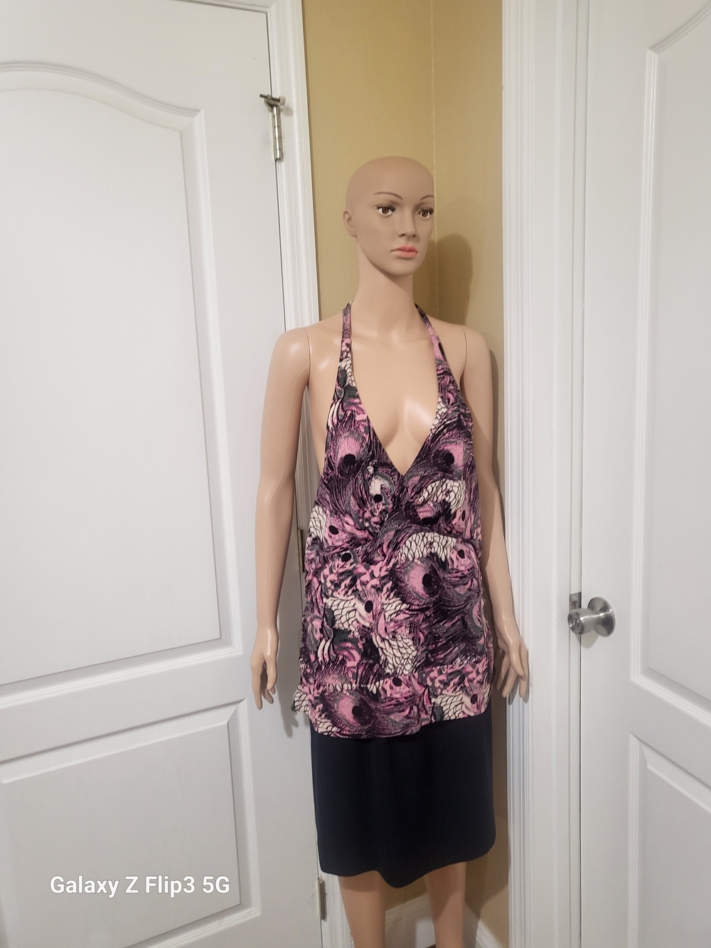 Bisou Bisou Pink and Black Halter V-Neck Printed Camisole NWT (Y2k) Size XL